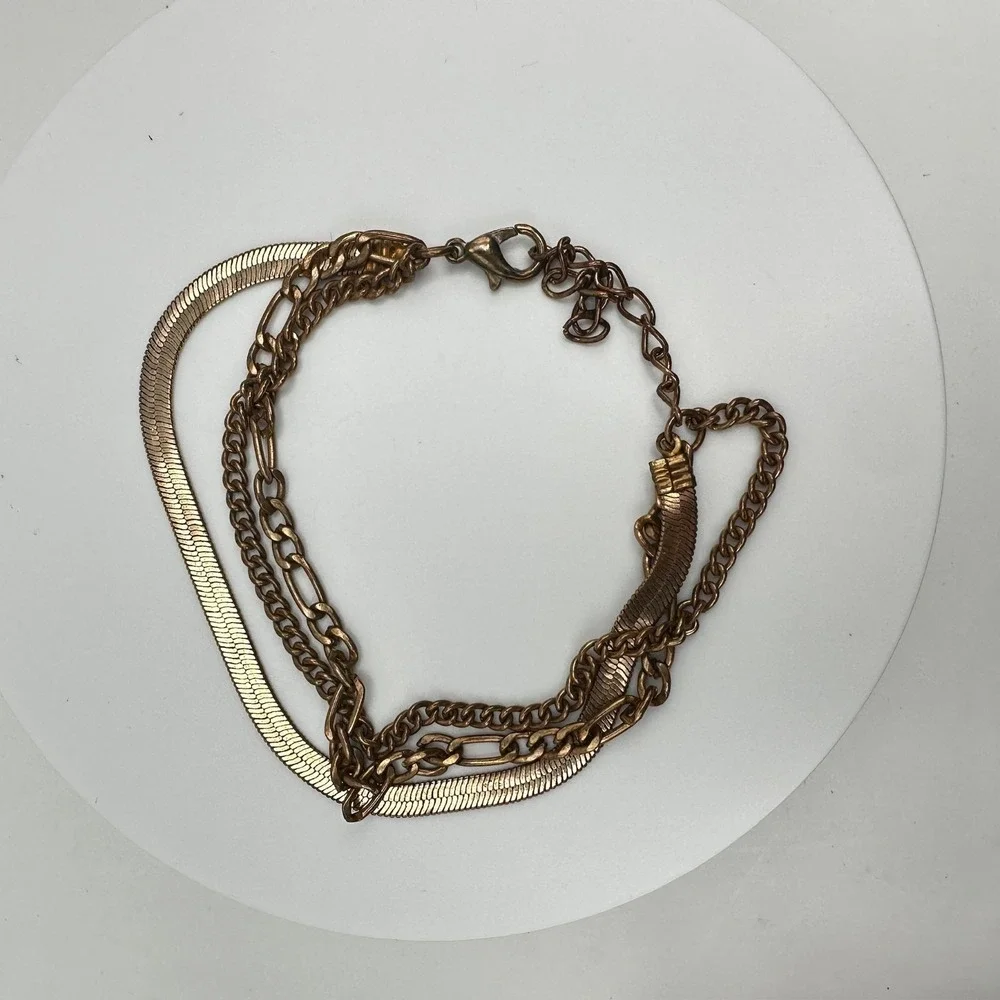 Bracelet Vintage Gold Tone Multi Strand Herringbone Snake Curb Figaro Chain